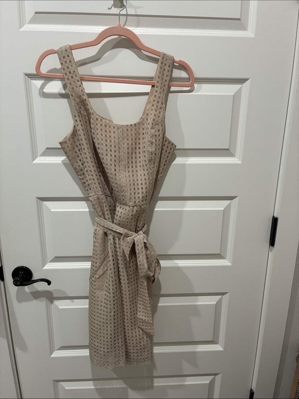 Anne Klein Beige Sleeveless Midi Dress with Tie Waist